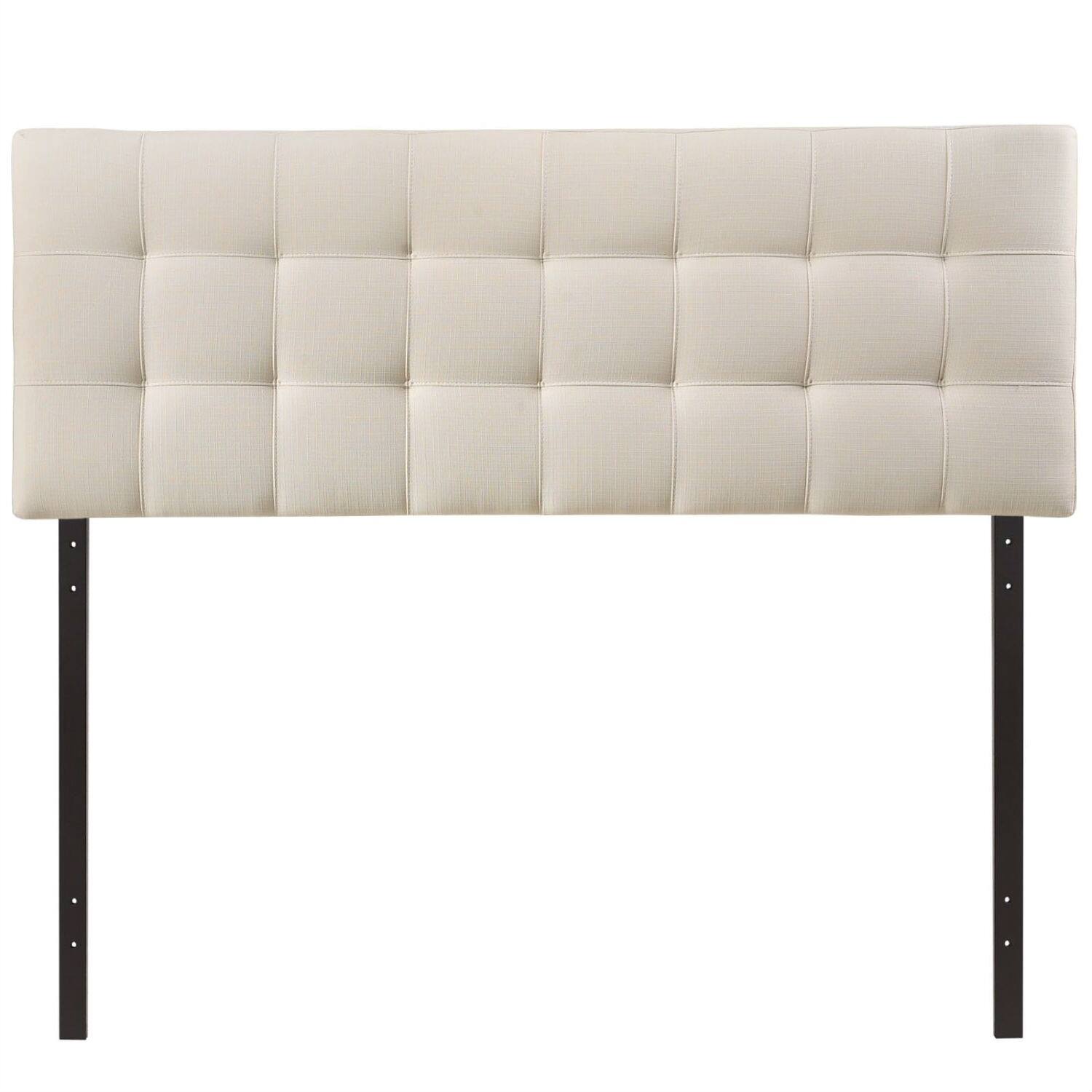 Front. SlickBlue - King Size Fabric Upholstered Headboard with Modern Button Tufted Design - Off White.