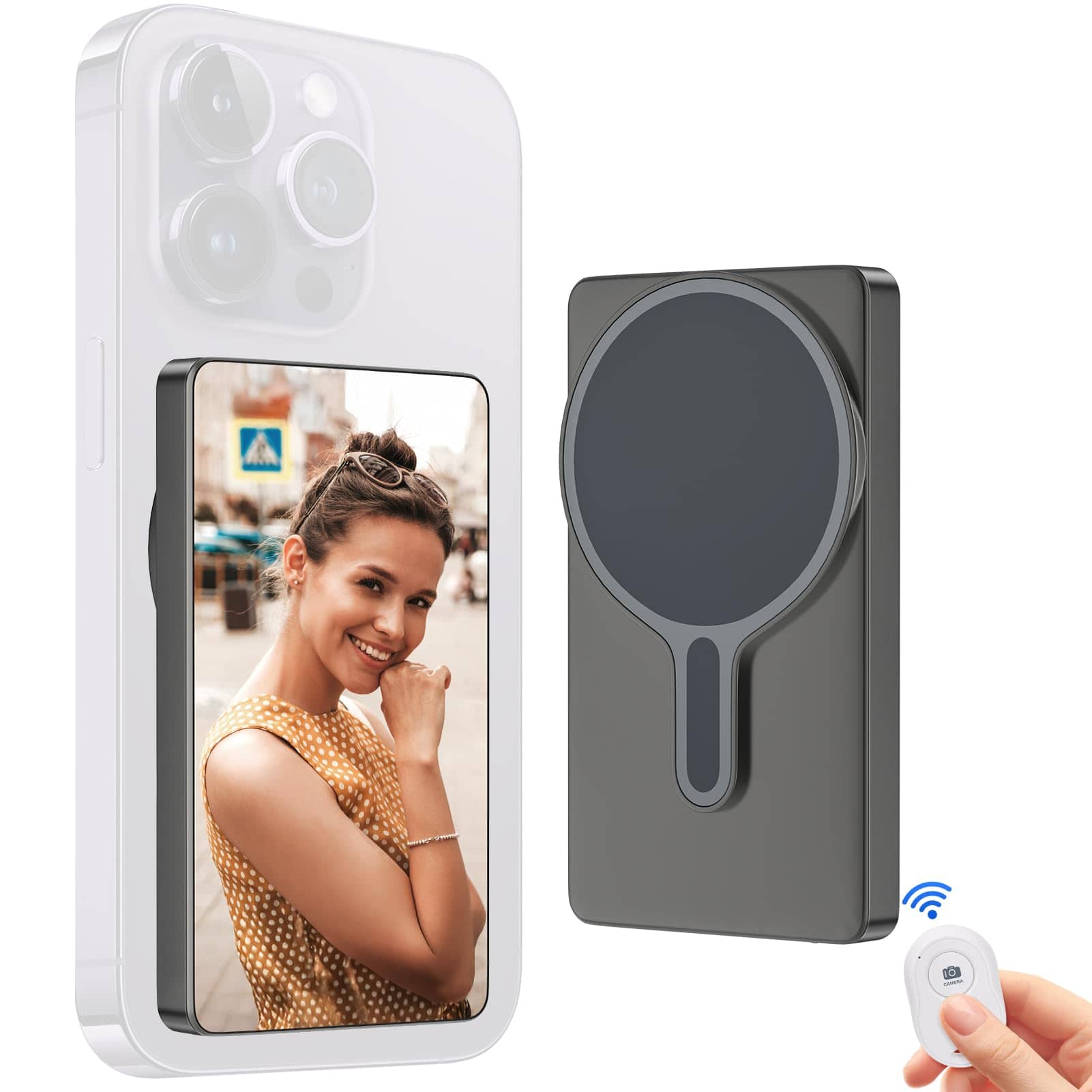 VEGA AUTOMOTIVE - Phone Vlog Selfie Monitor Screen Magnetic Mount Wireless Connection With Remote Control 1080p Recording Rea - Default