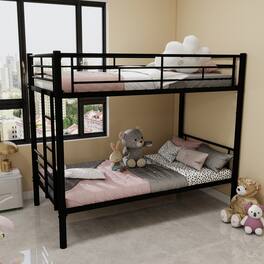 GOODSILO - Twin Over Twin Metal Bunk Bed Frame with Ladder and Guardrail for Kids, Convertible to Two Separate Beds - Black