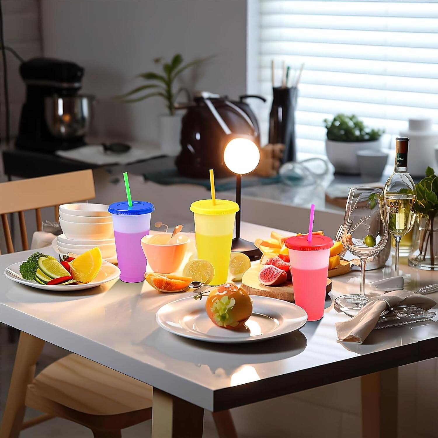 Back. PARKER SLATER - 30-pack 24oz color changing reusable plastic tumblers with lids and straws, 5 colors, perfect for drinks and parties. - Multicolor.