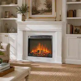 RYHNUYNE - 44 Inch Electric Fireplace With Mantel 23 Inch Insert Heater, Realistic Log Flame Remote Timer For Living Room Bedroom - Jasmine White