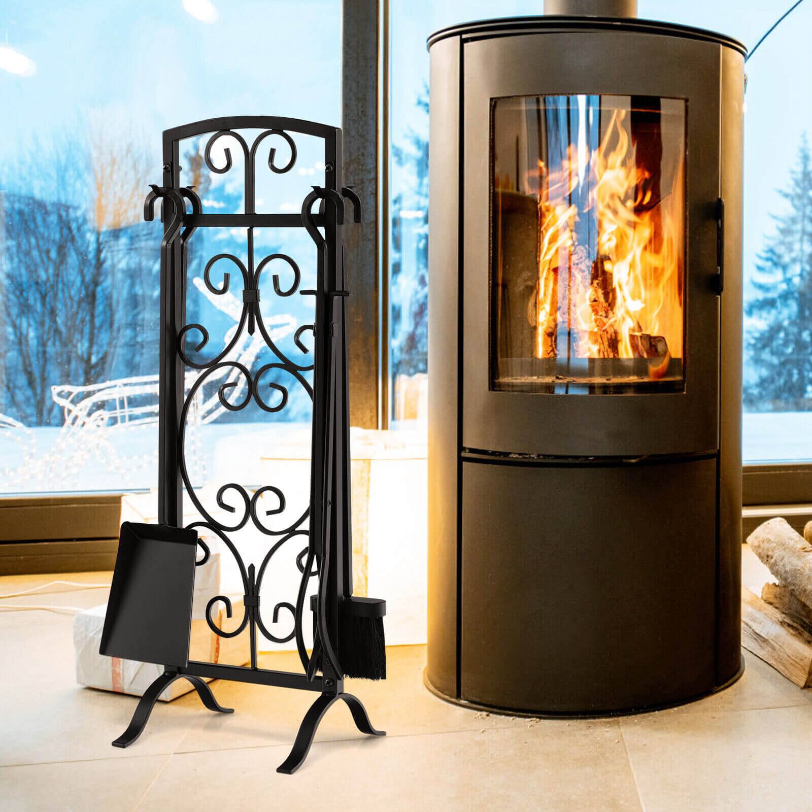 Alt View 8. Ecooso - 5-Piece Heavy Duty Fireplace Tool Set with Ergonomic Handle - Black.