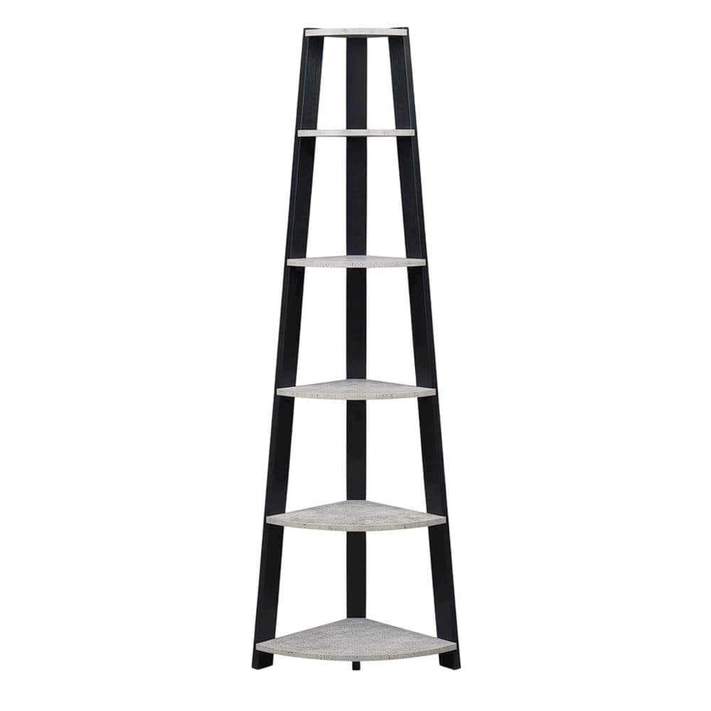 FurniFact - Black 5-Tier Corner Bookshelf with Finish and Modern Style - Faux Cement