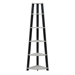 FurniFact - Black 5-Tier Corner Bookshelf with Finish and Modern Style - Faux Cement