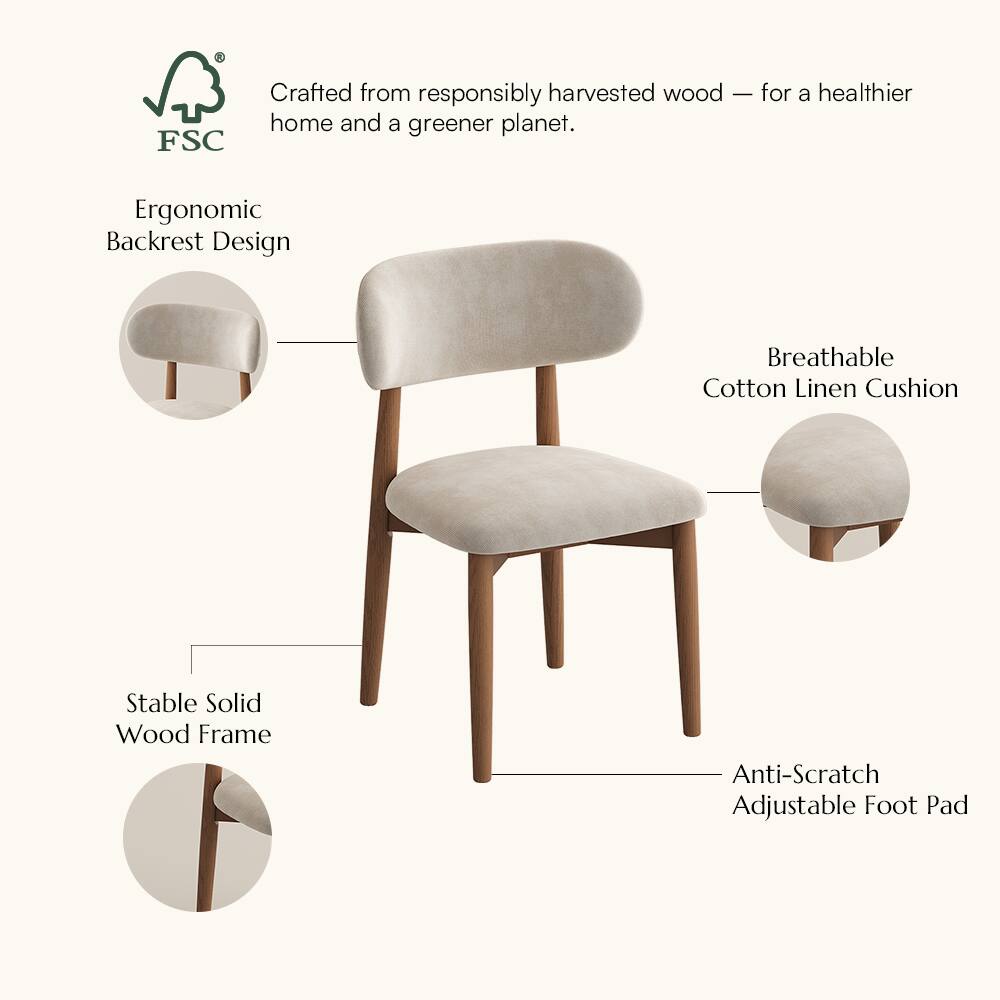 FSC Crafted from responsibly harvested wood — for a healthier home and a greener planet. Ergonomic Backrest Design Breathable Cotton Linen Cushion Stable Solid Wood Frame Anti-Scratch Adjustable Foot Pad