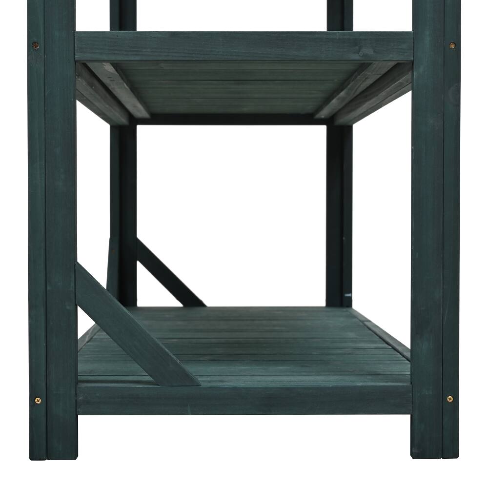 Alt View 6. Loheer - Loheer Wooden Potting Bench Outdoor Garden Workstation with Shelves Green - Green.