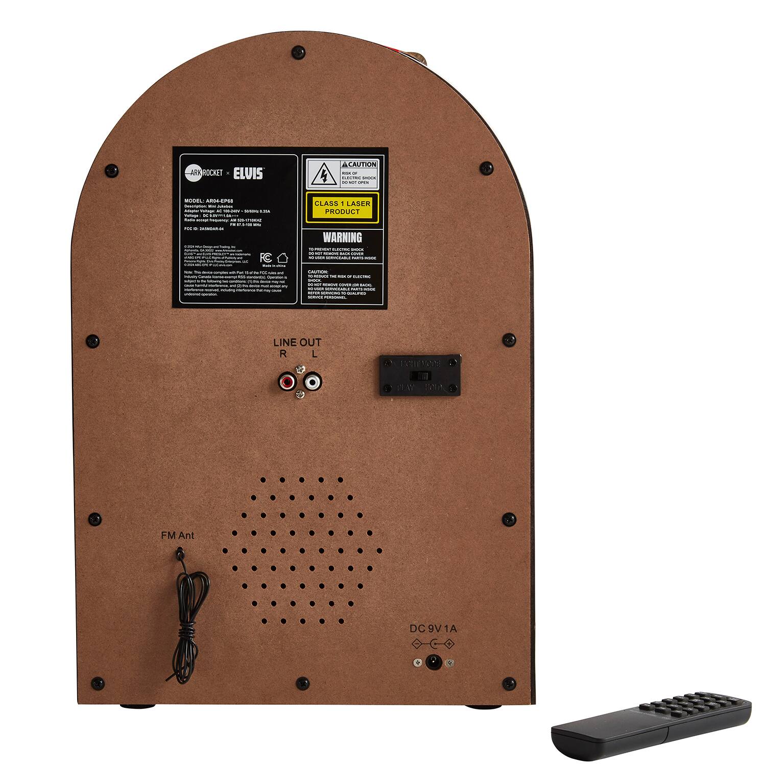 ARROCKET ELUIS
CAUTION
CLASS 1 LASER PRODUCT WARNING
LINE OUT R L
FM Ant
DC9V1A