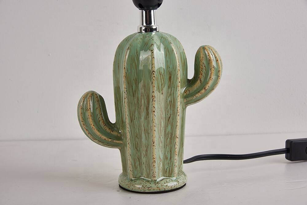 Alt View 1. Cluzine - Cute Ceramic Cactus Table Lamp, Green Porcelain Body with Folding Lampshade E27 Base Decor Lamp for Home Bedroom.