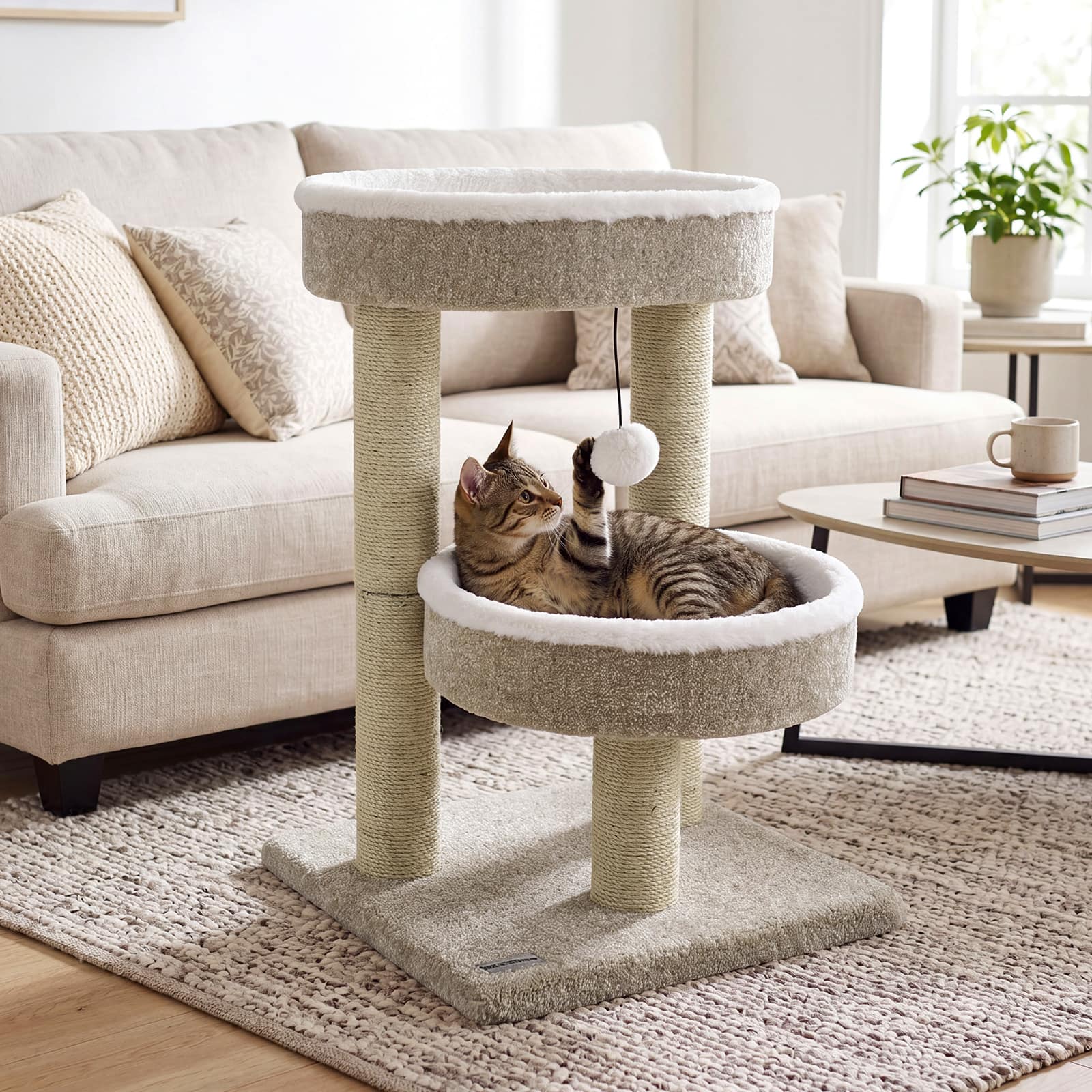 Gymax Carpeted Cat Tree 24'' Small Cat Tower w/2 Comfy Plush
