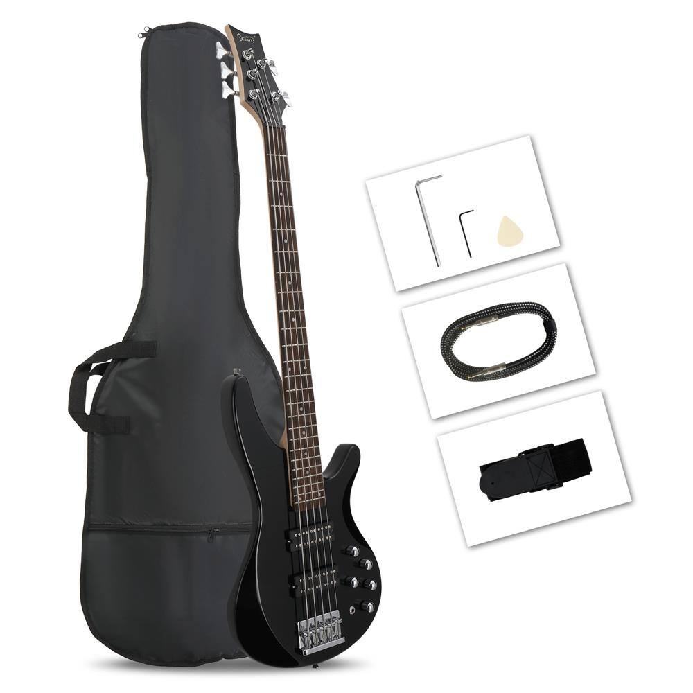 Front. Winado - 5 String Electric Bass Guitar, Full Size Standard Right Handed Rosewood Fretboard Bass Kit with Gig Bag Strap Cable Tool.