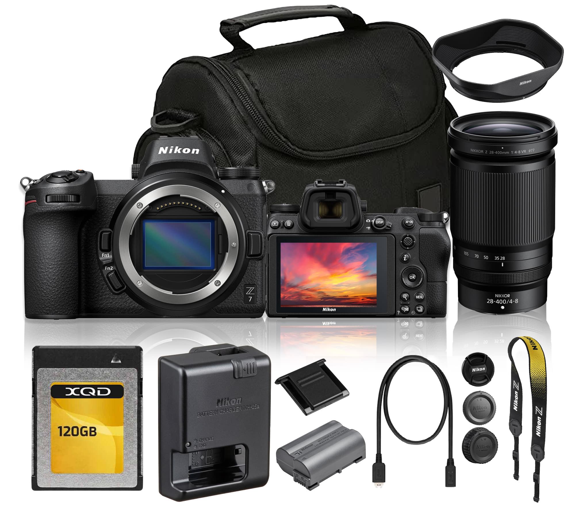 Nikon - Z7 Mirrorless Camera with NIKKOR Z 28-400mm f/4-8 VR Lens + 120GB XQD Memory Card + Camera Bag - Black price history on PriceWatchPro