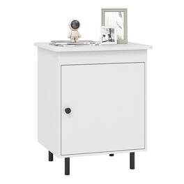 Gymax - Nightstand Mid Century Modern End Table w/Door Heavy-Duty Metal Legs for Bedroom - White, Black