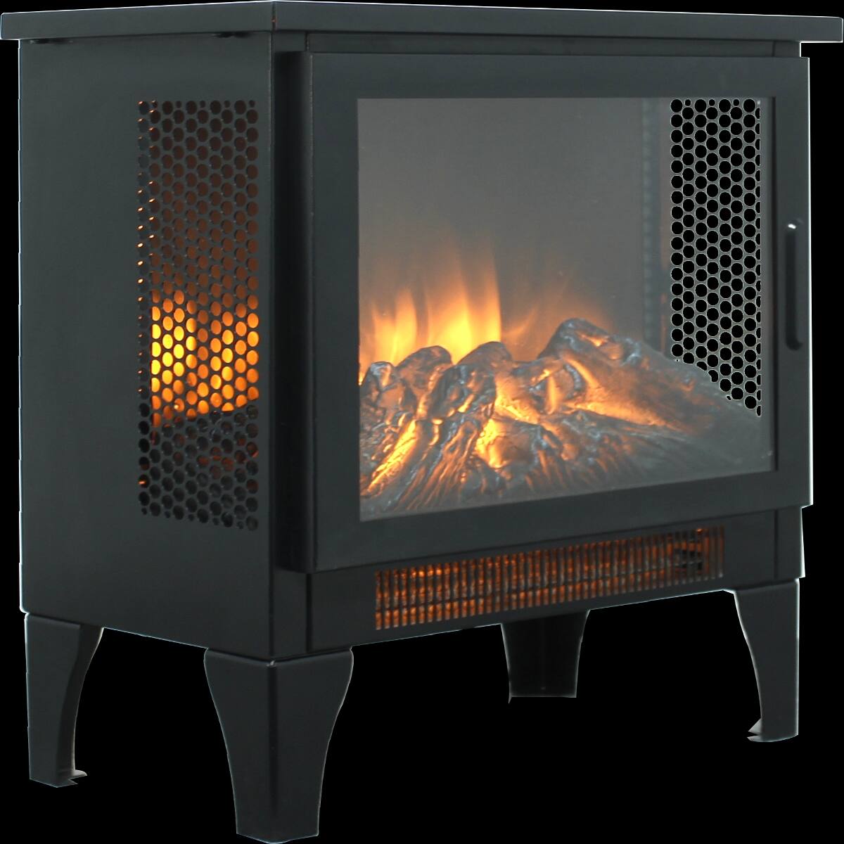 Front. Loheer - Loheer 18 inch freestanding electric fireplace, 3D flame effect stove heater, Antique Black - Black.