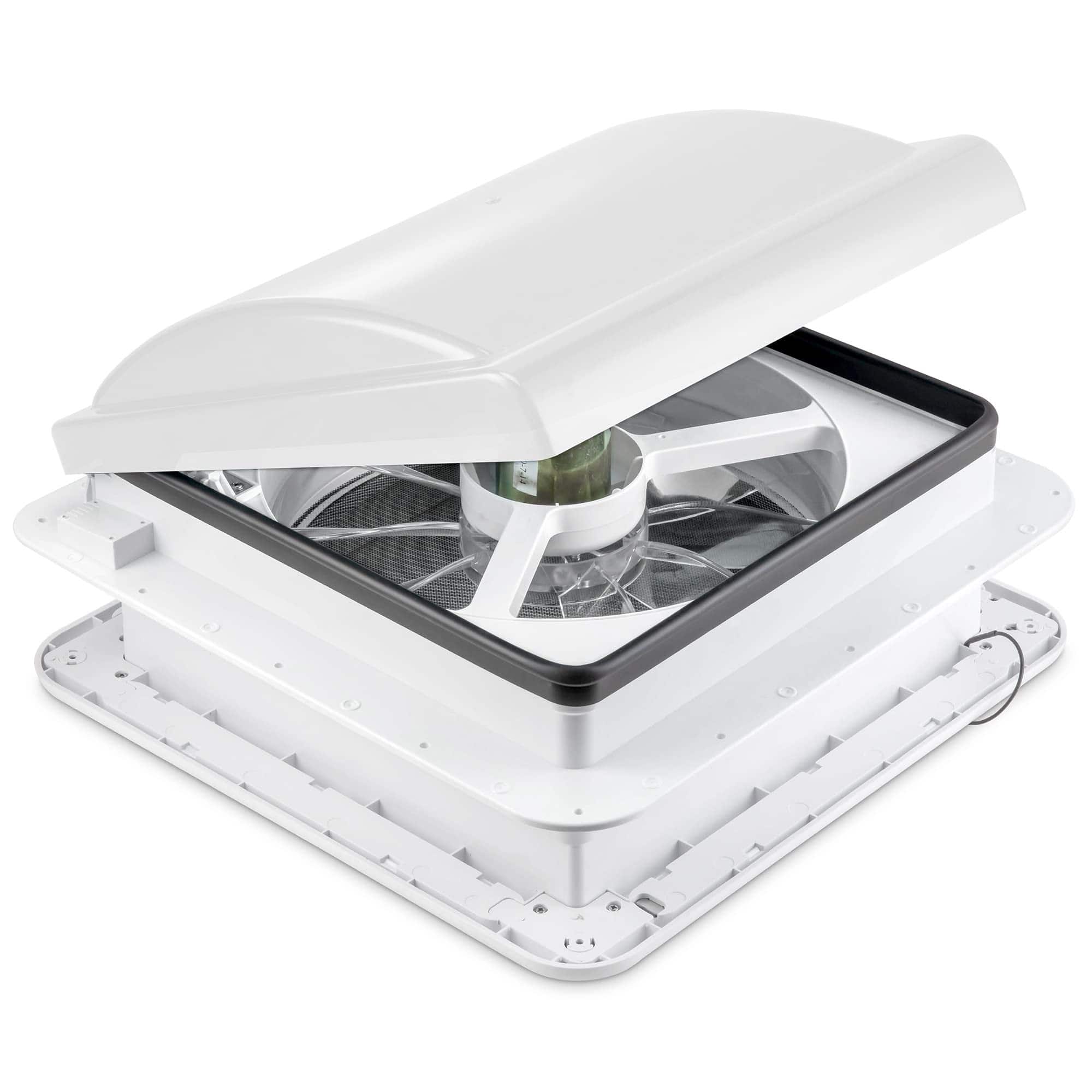 Hike Crew - 14” RV Roof Vent Fan, 12V Manual Camper Fan with 6-Speeds & LED Light - Lid - White