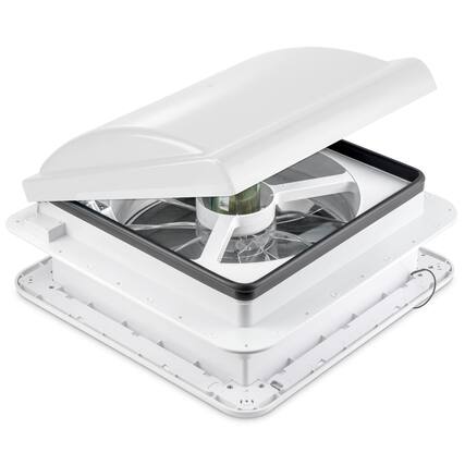 Front. Hike Crew - 14” RV Roof Vent Fan, 12V Manual Camper Fan with 6-Speeds & LED Light - White Lid - White.