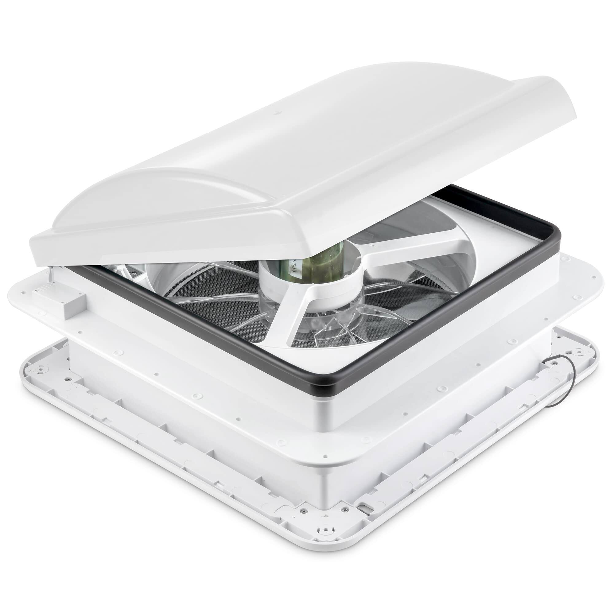 Hike Crew - 14” RV Roof Vent Fan, 12V Manual Camper Fan with 6-Speeds & LED Light - Lid - White