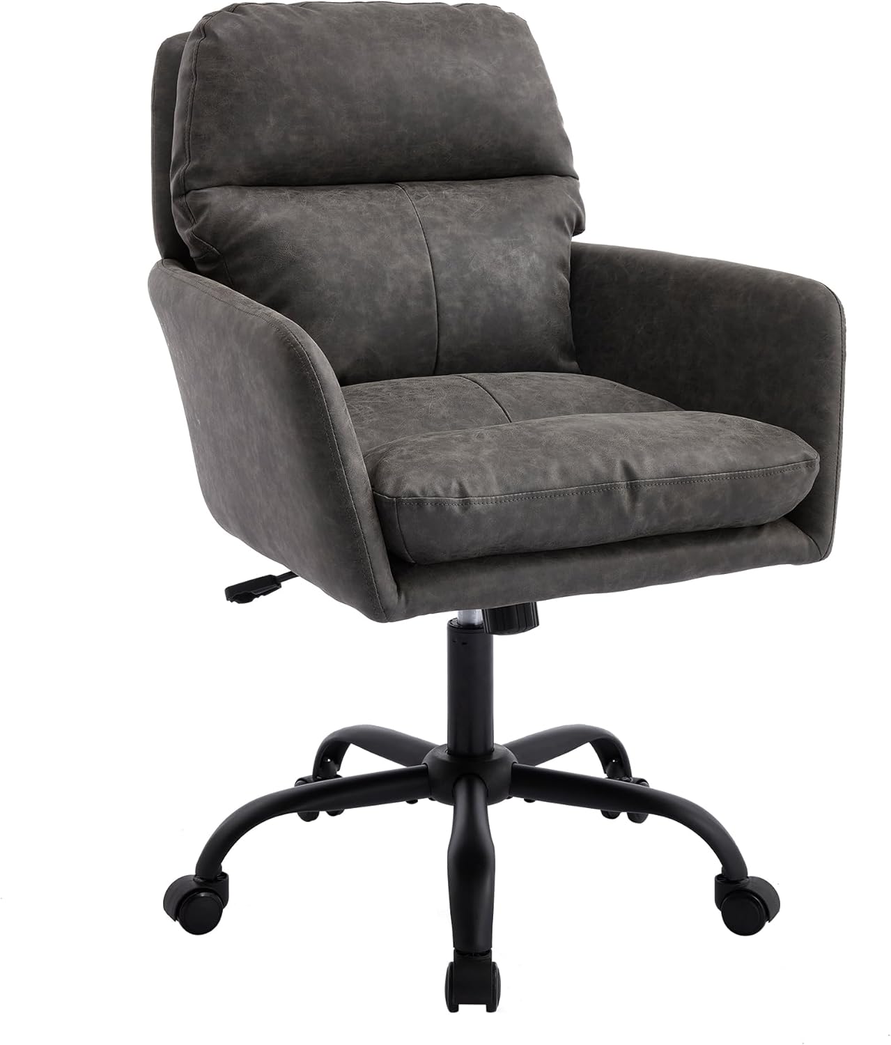 Alt View 4. Trinkets Crazed - Faux Leather Home Office Desk Chair with 360° Swivel Wheels - Computer Task Chairs with Back Support and Armrest - gray.