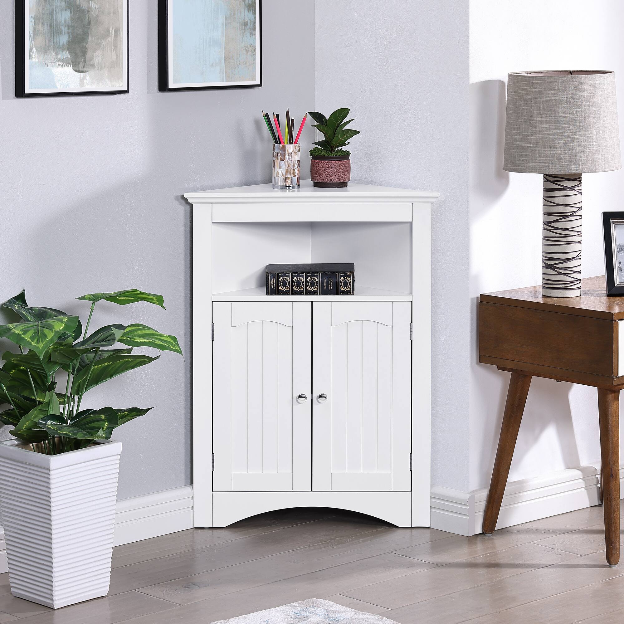 Angle. APRILSOUL - sideboard cabinet corner cabinet Bathroom Floor with Doors and Shelves Kitchen Living Room for Bathroom - White.