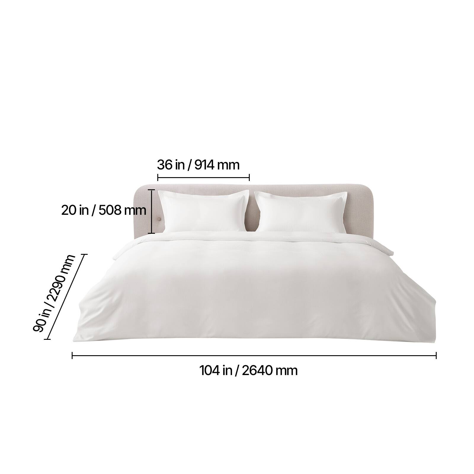 36 in / 914 mm  
20 in / 508 mm  
90 in / 2290 mm  
104 in / 2640 mm