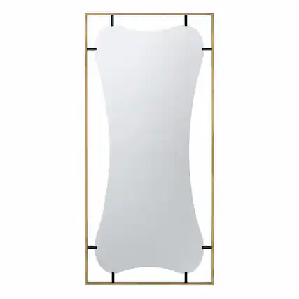 Front. RYHNUYNE - 28x60 in Curved Wall Mirror, Gold Metal Frame, Contemporary Decor for Bathroom and Entryway, 27.7 lbs - Golden Black.