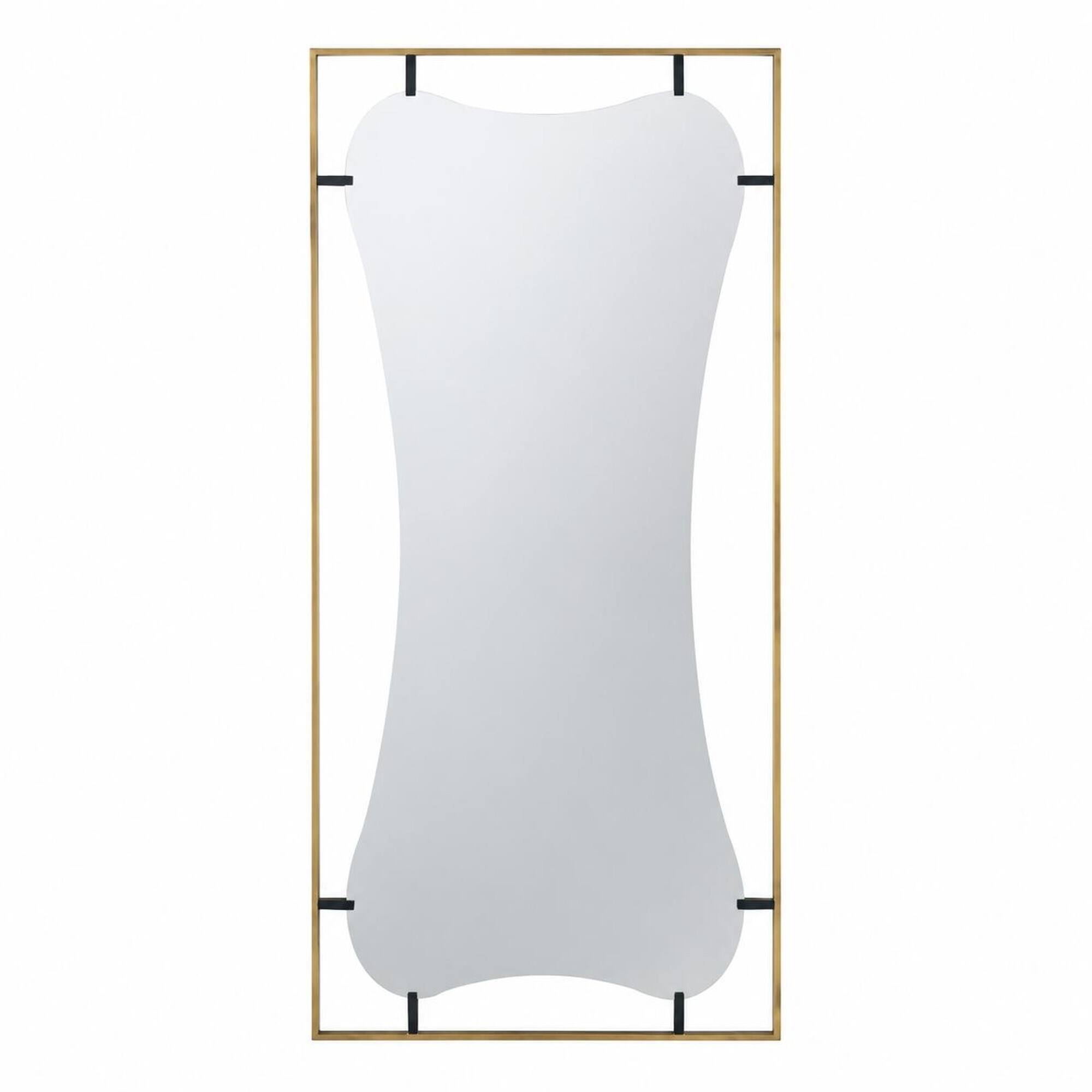 Front. RYHNUYNE - 28x60 in Curved Wall Mirror, Gold Metal Frame, Contemporary Decor for Bathroom and Entryway, 27.7 lbs - Golden Black.