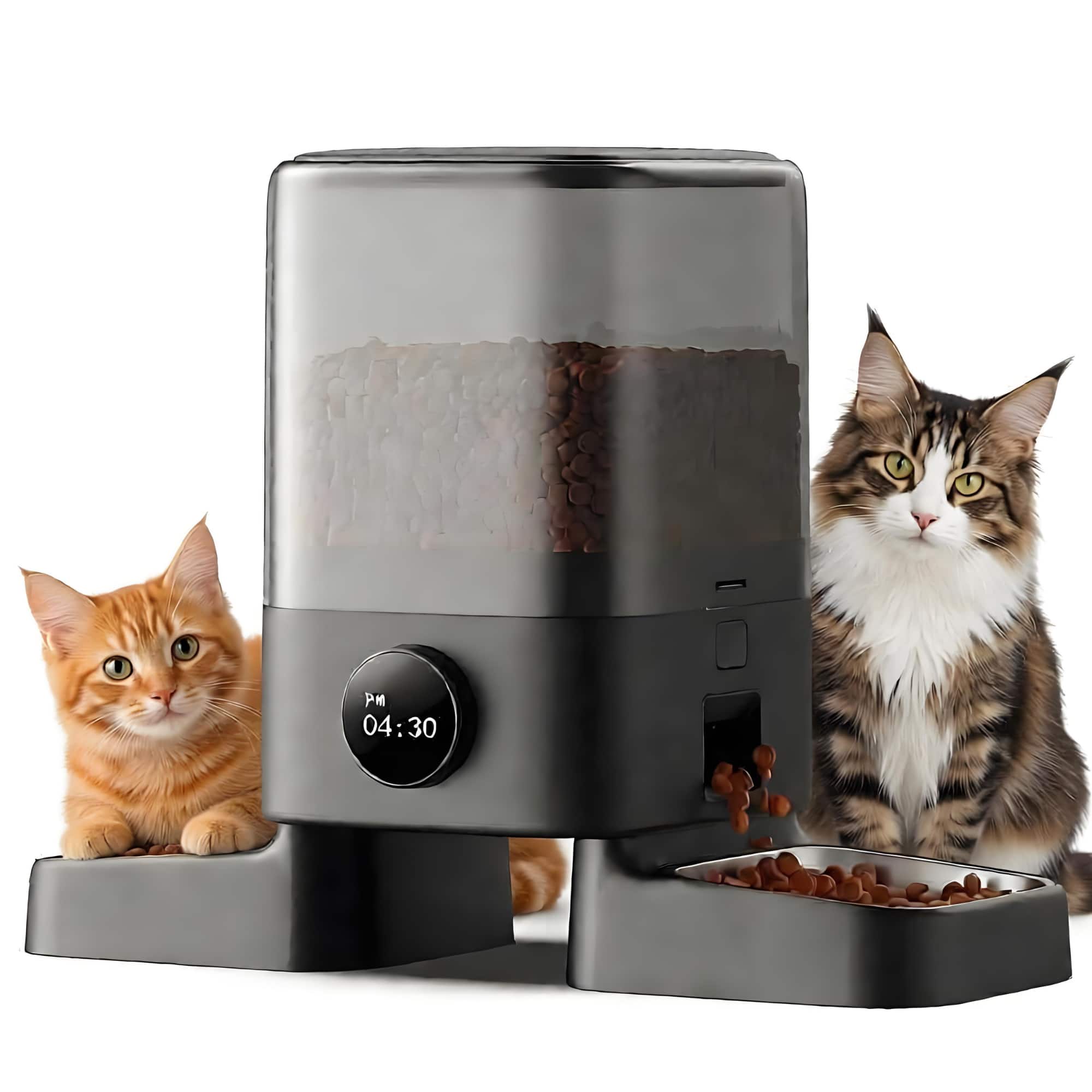 Oneisall - Smart Automatic Pet Feeder: 5L Large Capacity, Stainless Steel, Food Dispenser for 0.7" Large Kibble, for Multi-Cat - Black