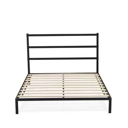 Front. East West Furniture - Fulton Queen Platform Bed with 5 Metal Legs - Magnificent Bed in Powder Coating Black Color - Black.