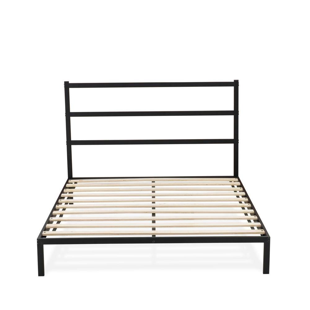 Front. East West Furniture - Fulton Queen Platform Bed with 5 Metal Legs - Magnificent Bed in Powder Coating Black Color - Black.