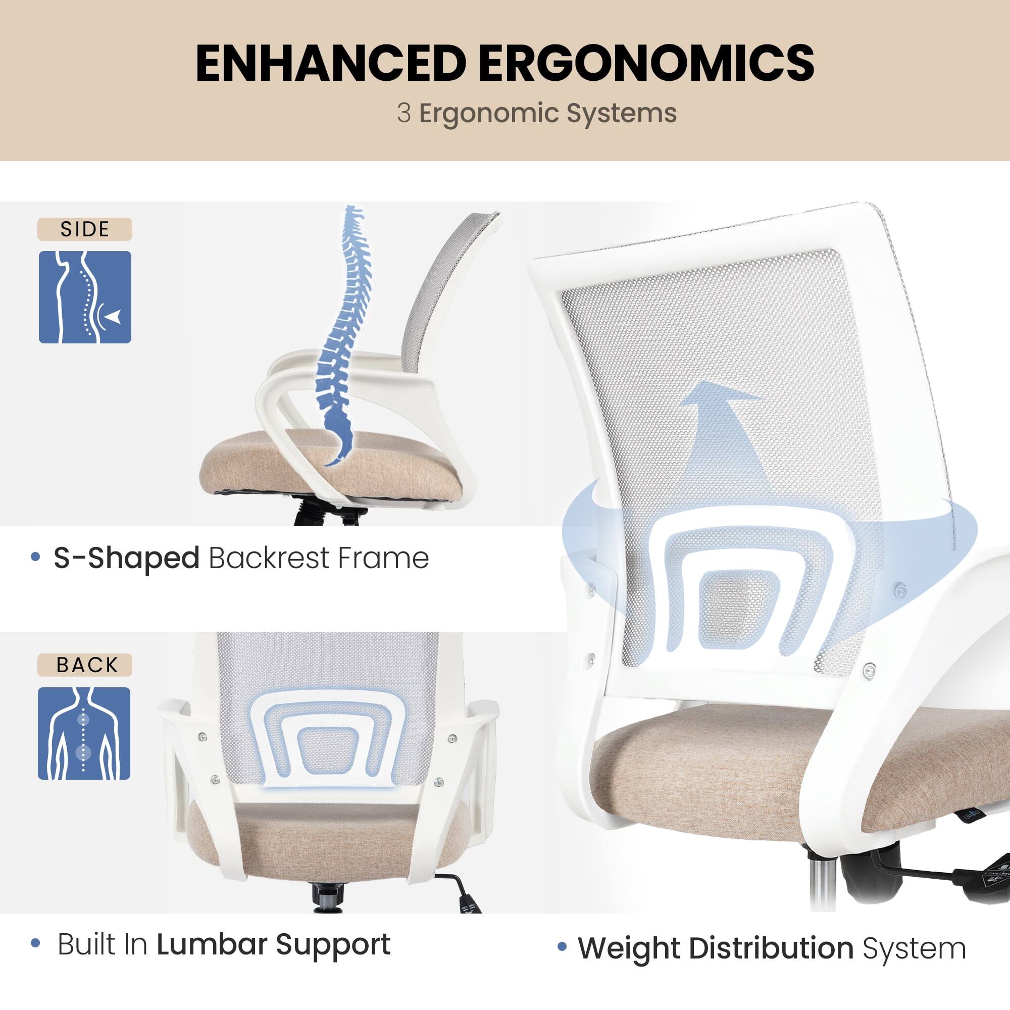 ENHANCED ERGONOMICS  
3 Ergonomic Systems

- S-Shaped Backrest Frame
- Built In Lumbar Support
- Weight Distribution System