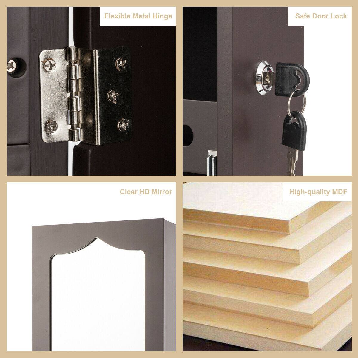- Flexible Metal Hinge
- Safe Door Lock
- Clear HD Mirror
- High-quality MDF