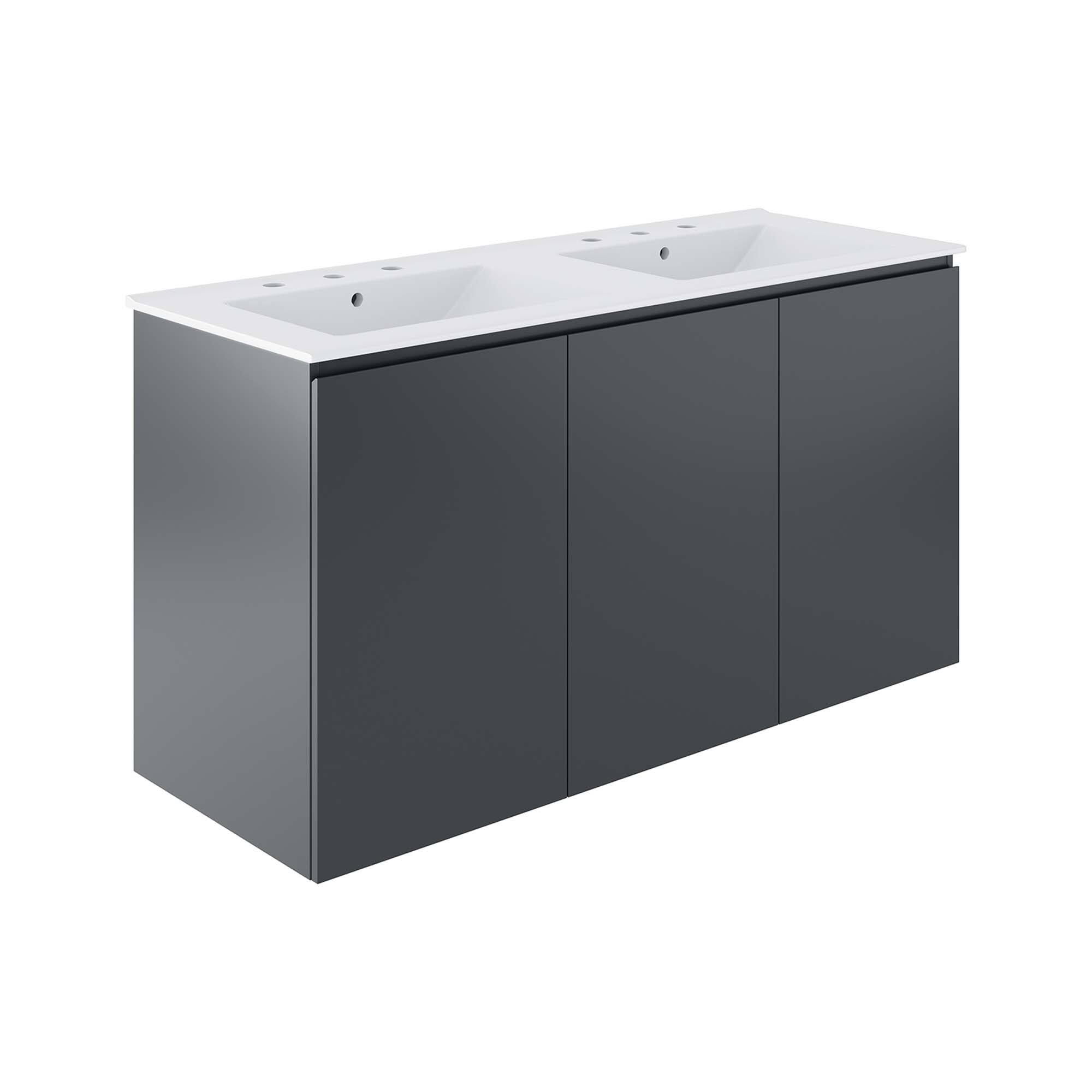 Angle. Modway - Bryn Wall-Mount Bathroom Vanity Basin Included - Gray White.