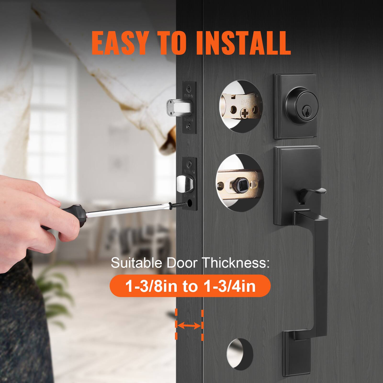 EASY TO INSTALL

Suitable Door Thickness: 1-3/8in to 1-3/4in