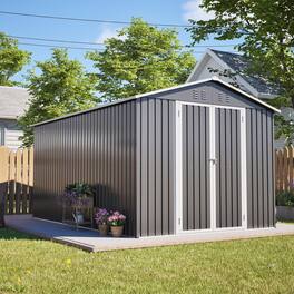 Loheer - 8x12 Metal Shed Galvanized Steel Outdoor Storage Shed Lockable Garden Tool Shed with Aluminum Frame Grey