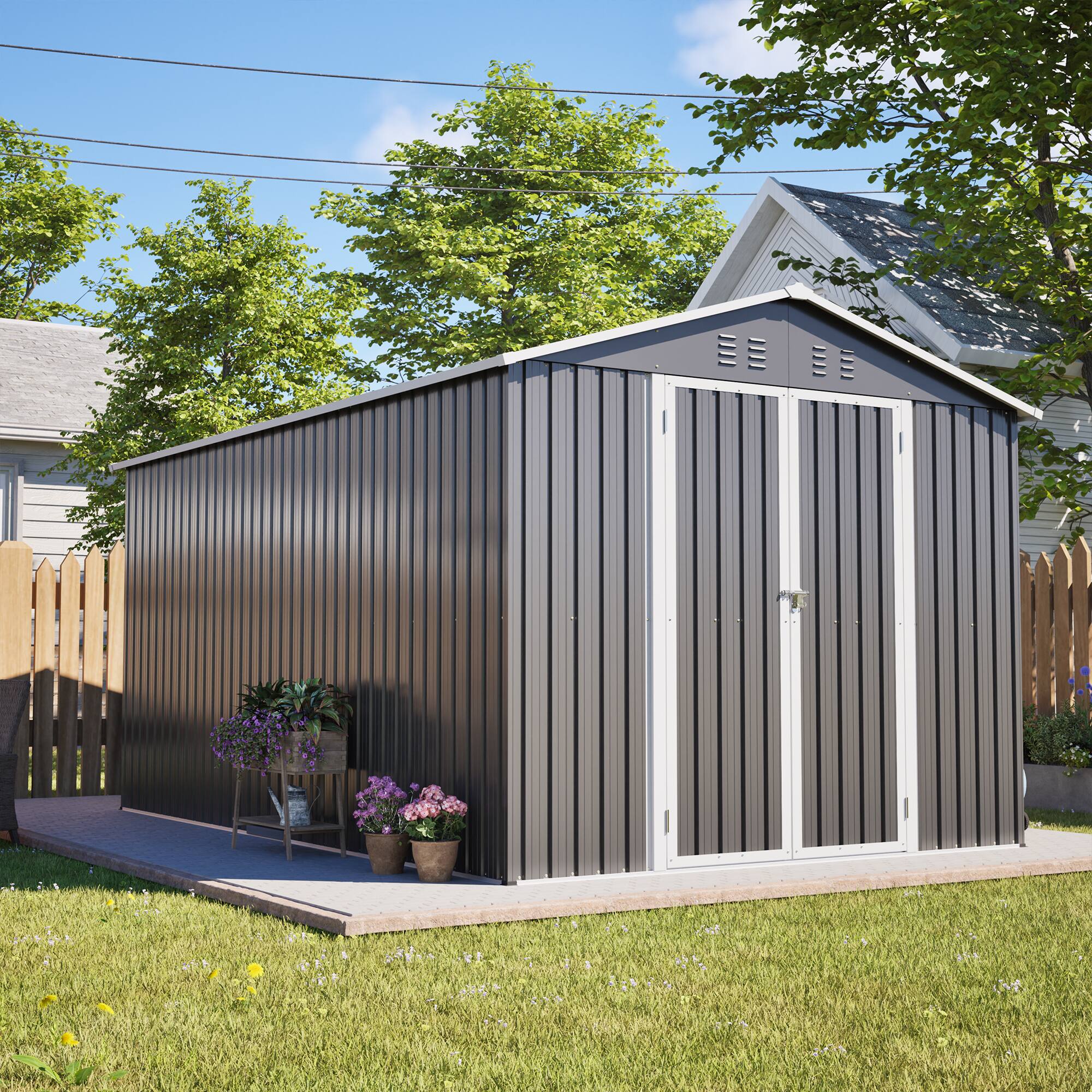 Angle. Mondawe - 8x12 FT Lockable Metal Shed with Aluminum Frame - Gray.
