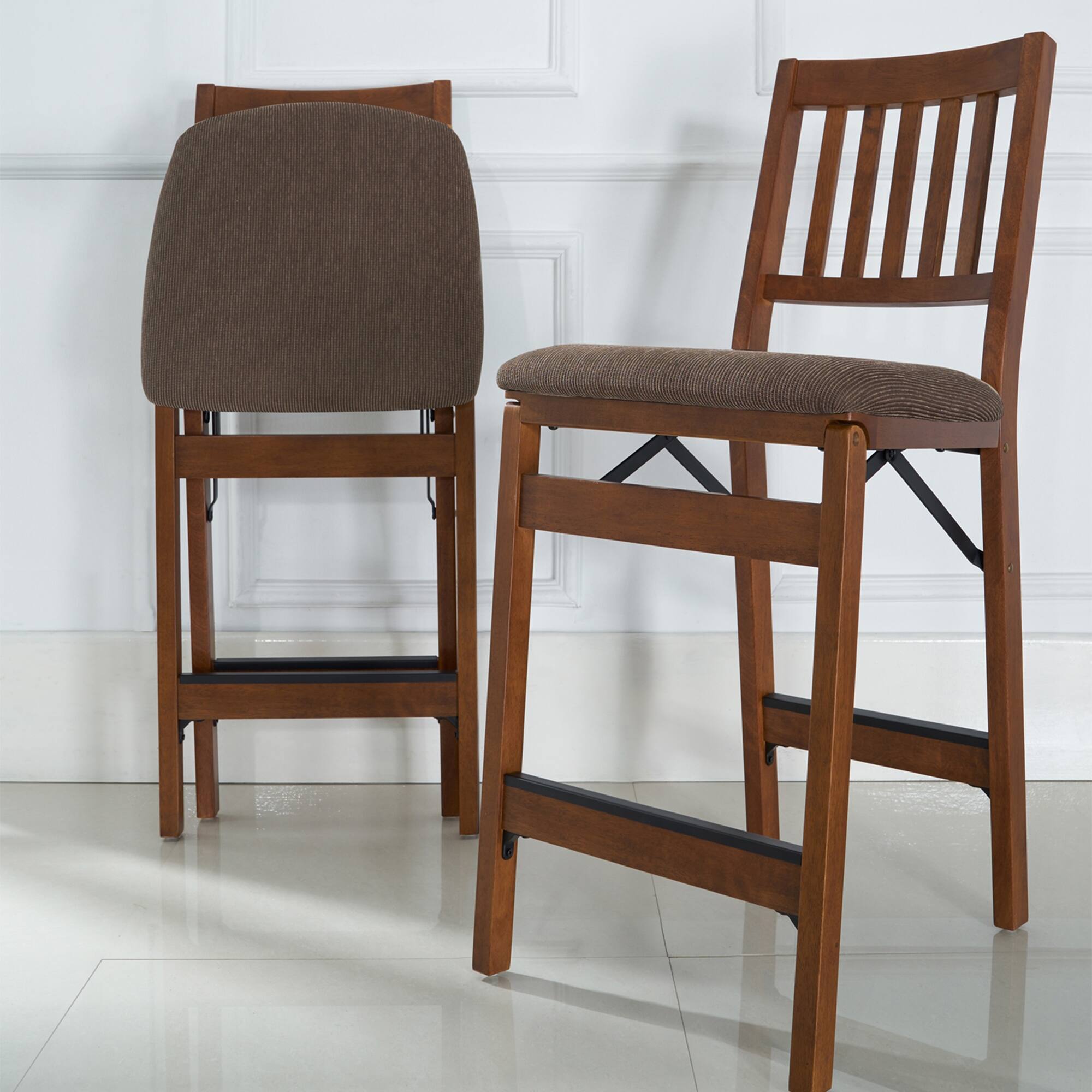 Alt View 3. Stakmore - Stakmore Arts & Crafts Folding Counter Stool, Espresso Frame with Espresso Bonded Leather - Espresso.