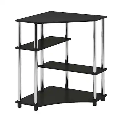 Front. BisonOffice - Corner Desk With Shelves In Brown And Stainless Steel For Home Office Use - Brown.