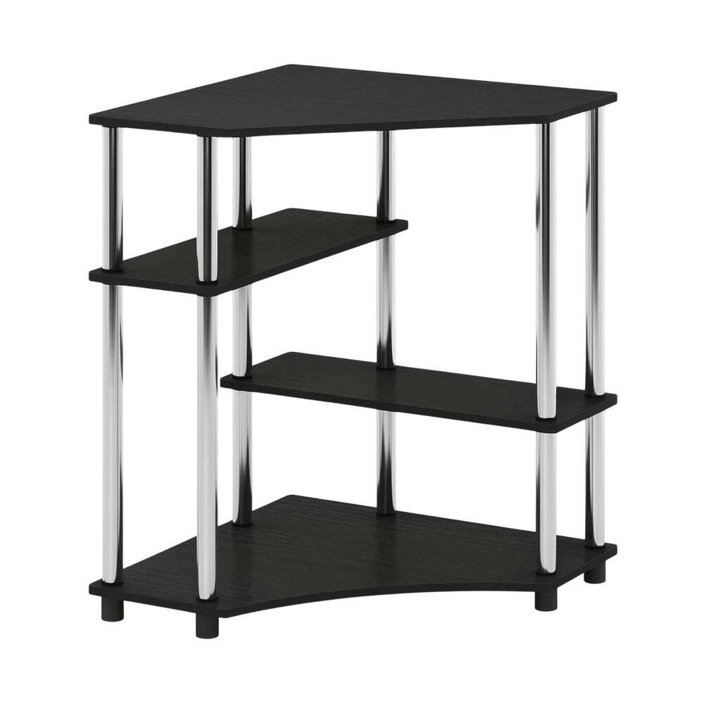 Front. BisonOffice - Corner Desk With Shelves In Brown And Stainless Steel For Home Office Use - Brown.