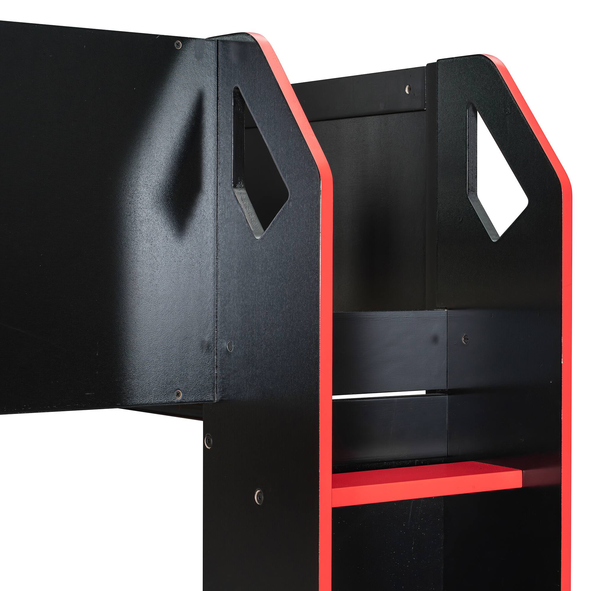 Alt View 1. Anysun - Full Size Wood Loft Bed with Height-adjustable Desk,Drawers,Storage Compartments,Hanging Rod and RGB Lights - Red.