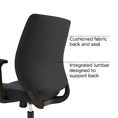 Cushioned fabric back and seat  
Integrated lumbar designed to support back