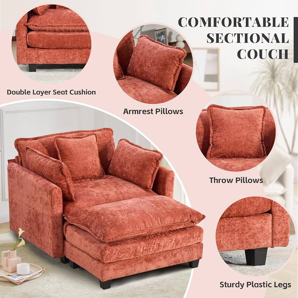 Double Layer Seat Cushion  
COMFORTABLE SECTIONAL COUCH  
Armrest Pillows  
Throw Pillows  
Sturdy Plastic Legs