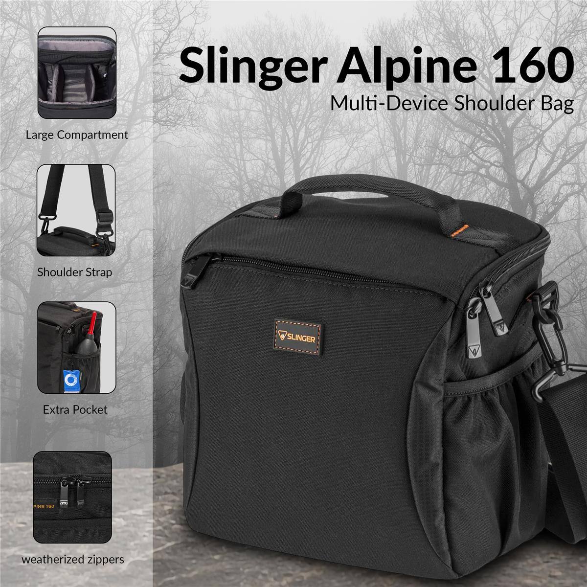 Slinger Alpine 160 Multi-Device Shoulder Bag

- Large Compartment
- Shoulder Strap
- Extra Pocket
- Weatherized zippers