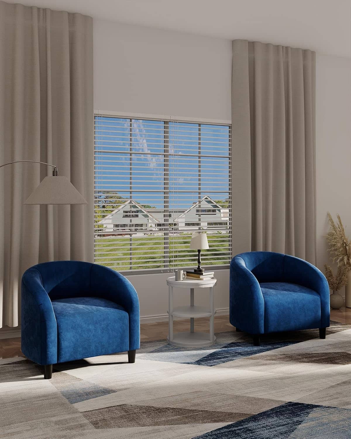 Acekool - Accent Barrel Chair, Boucle Club Chair, Furry Sherpa Armchair Suitable for Living Room, Bedroom, Reception Room, Office - Navy Blue