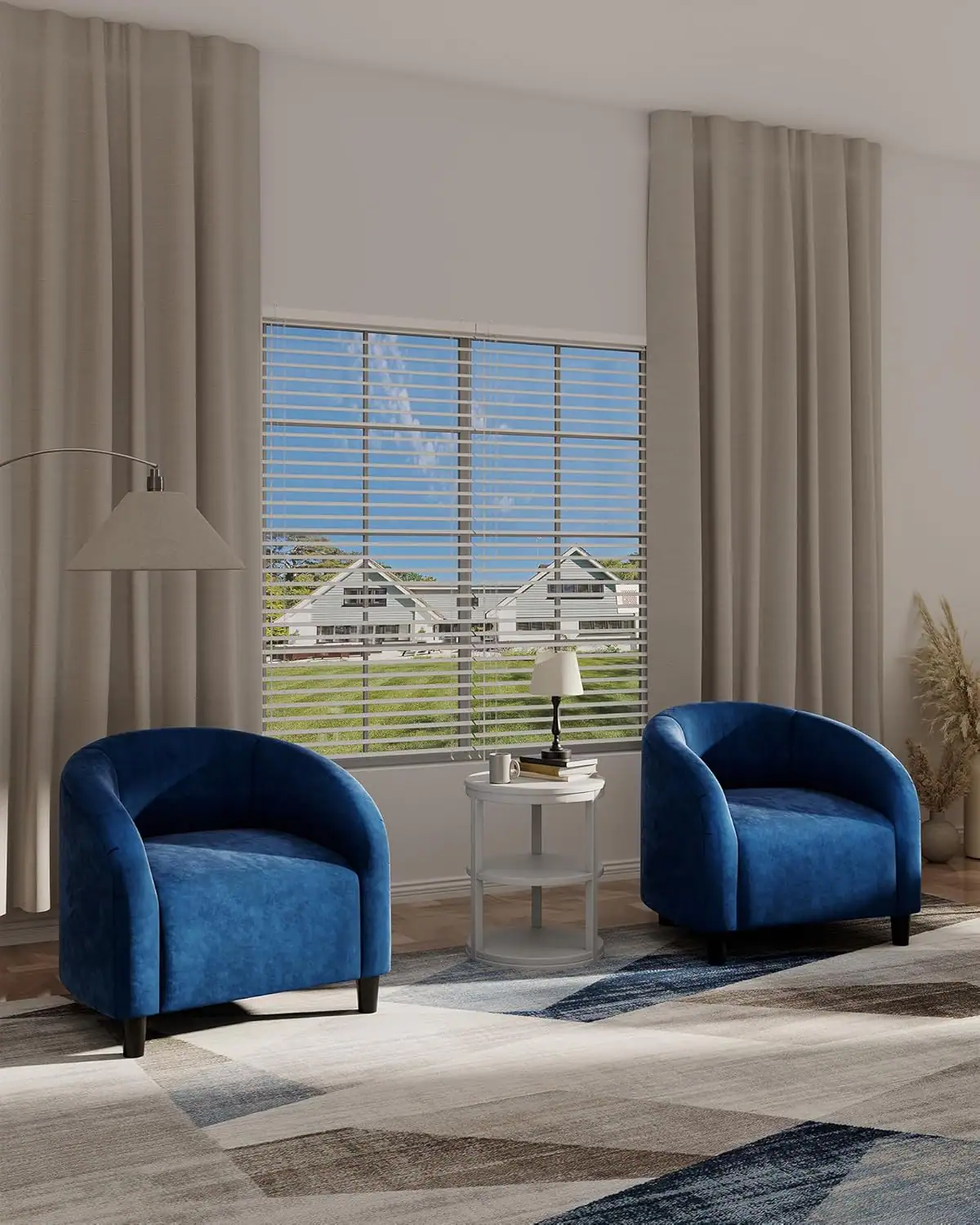 Front. Acekool - Accent Barrel Chair, Boucle Club Chair, Furry Sherpa Armchair Suitable for Living Room, Bedroom, Reception Room, Office - Navy Blue.