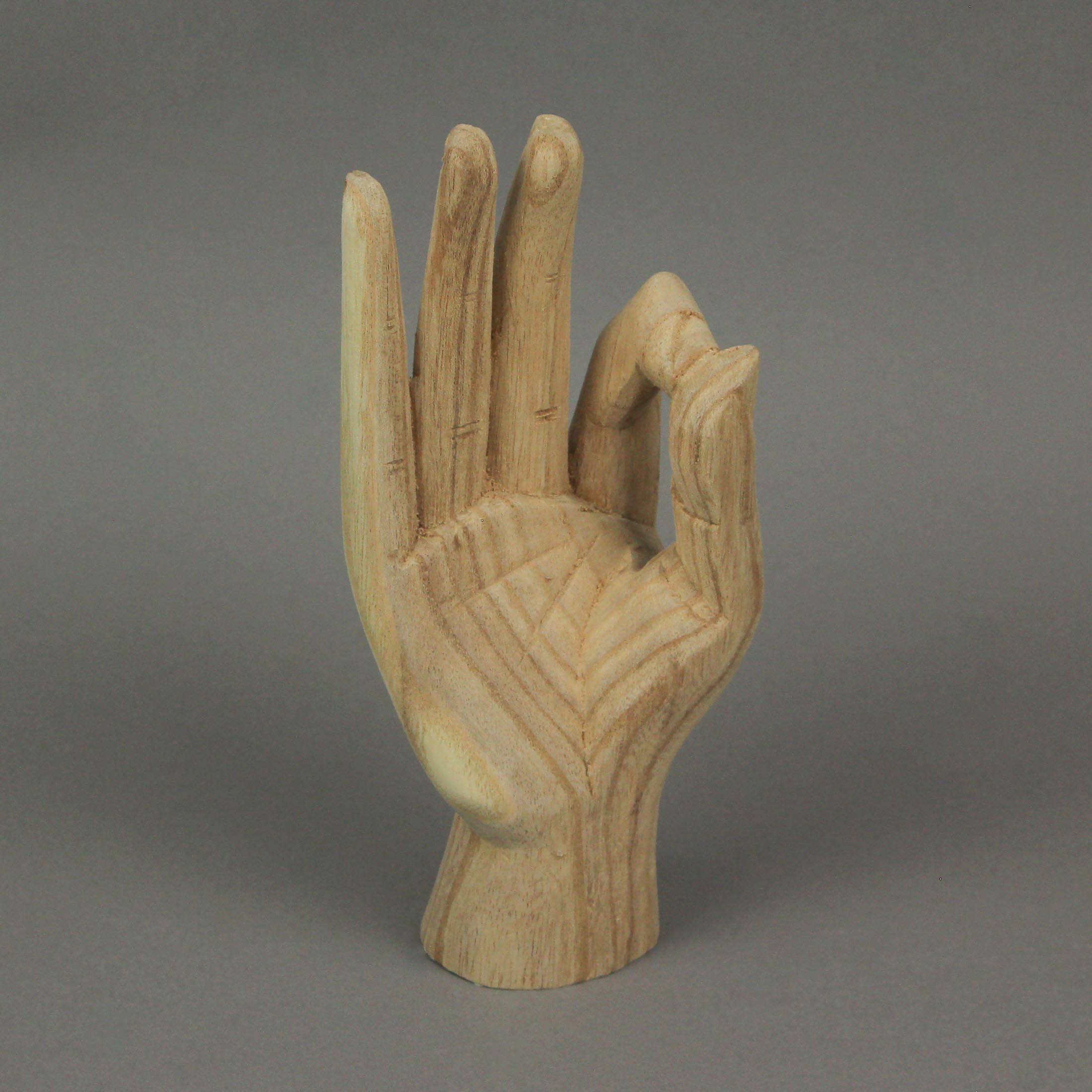 Alt View 5. Zeckos - Carved Wooden A-OK Hand Gesture Statue Natural Finish 8 Inches High - Brown.