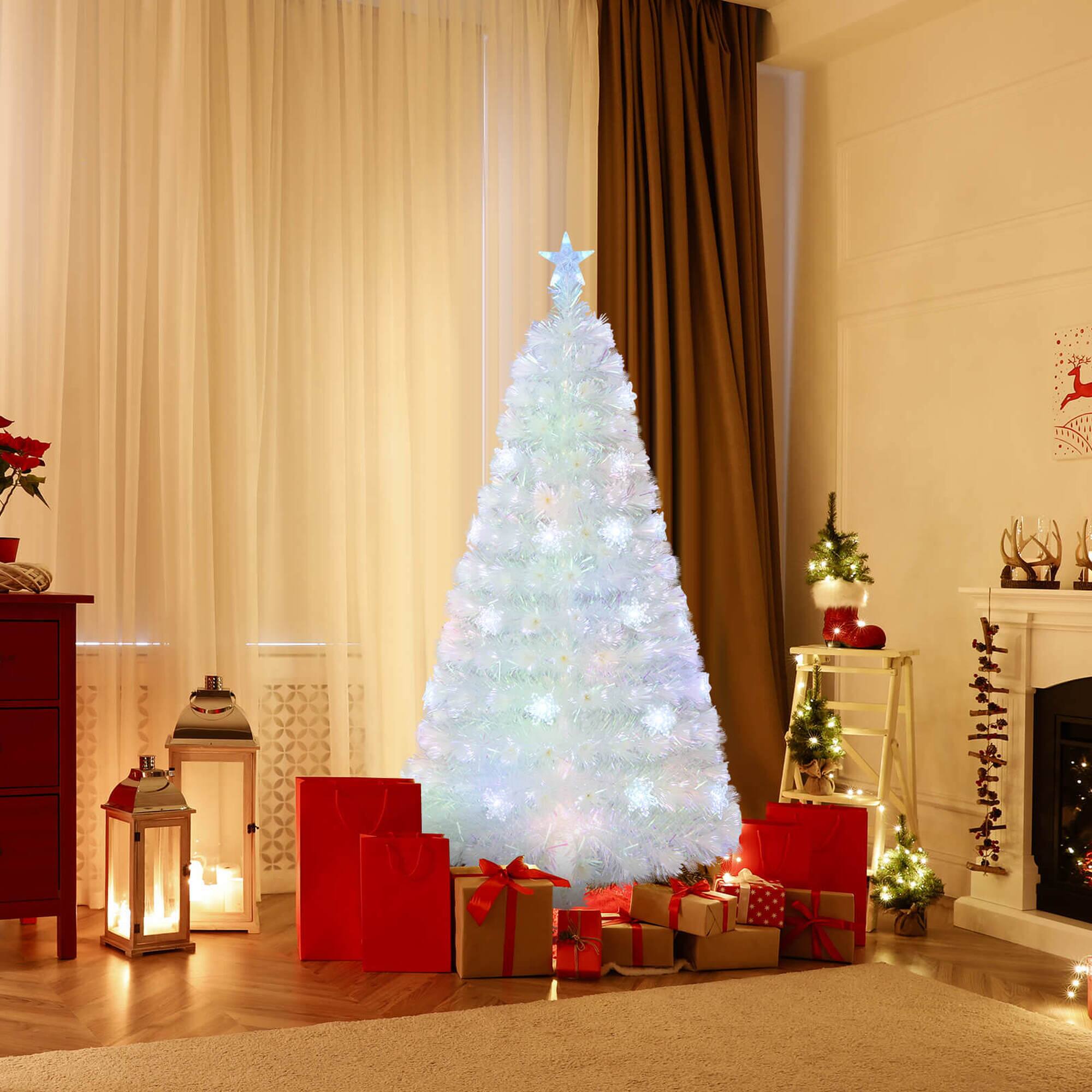 Alt View 3. Costway - Costway 5 FT Artificial Xmas Tree with 170 PET Branch Tips 24 Colorful Snowflake LED Lights - White.