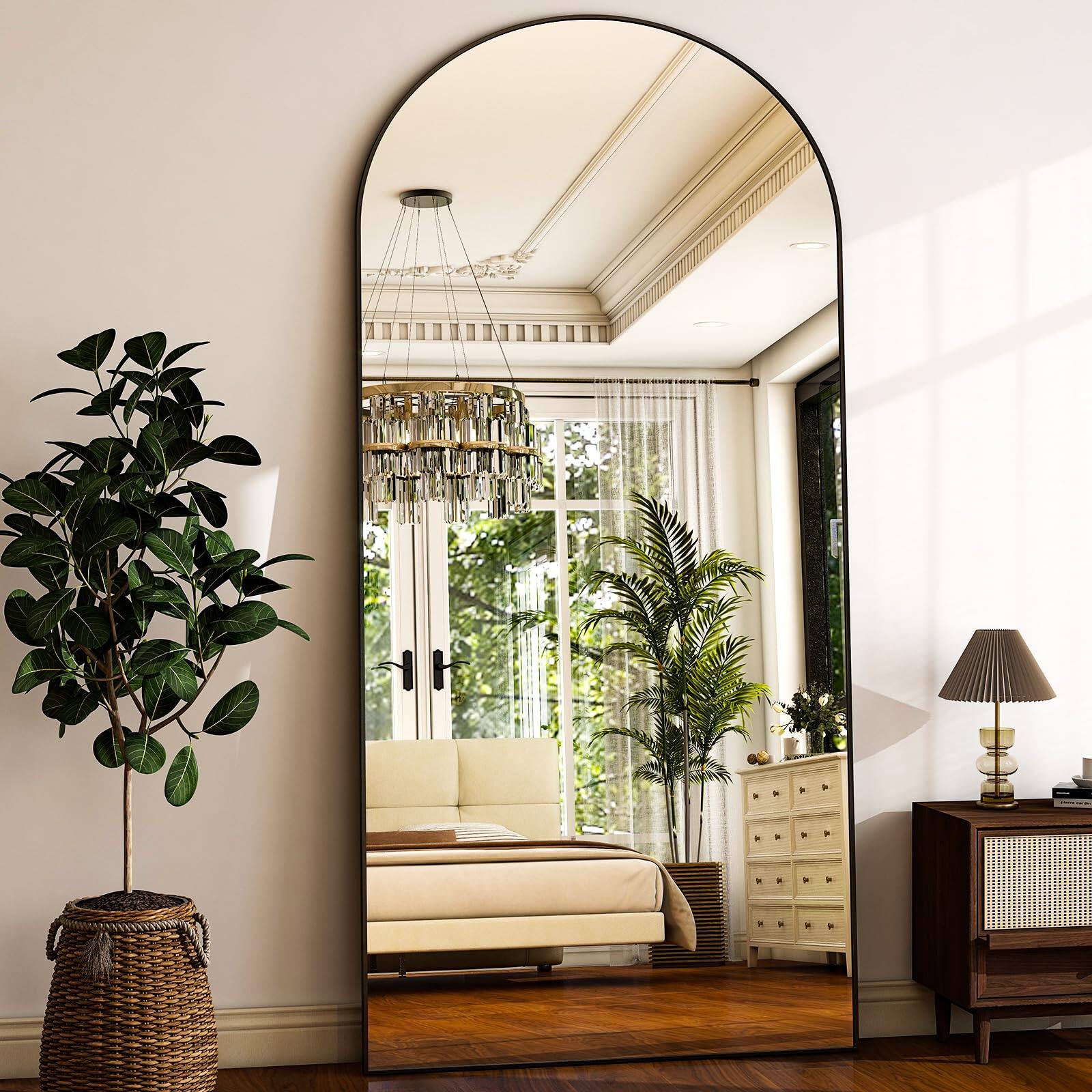 Front. Stylel Star - 78" X 35" Arched Full-length Mirror - Black Oversized Floor Free Standing Aluminum Frame Full Body Mirrors For Bedroom C.