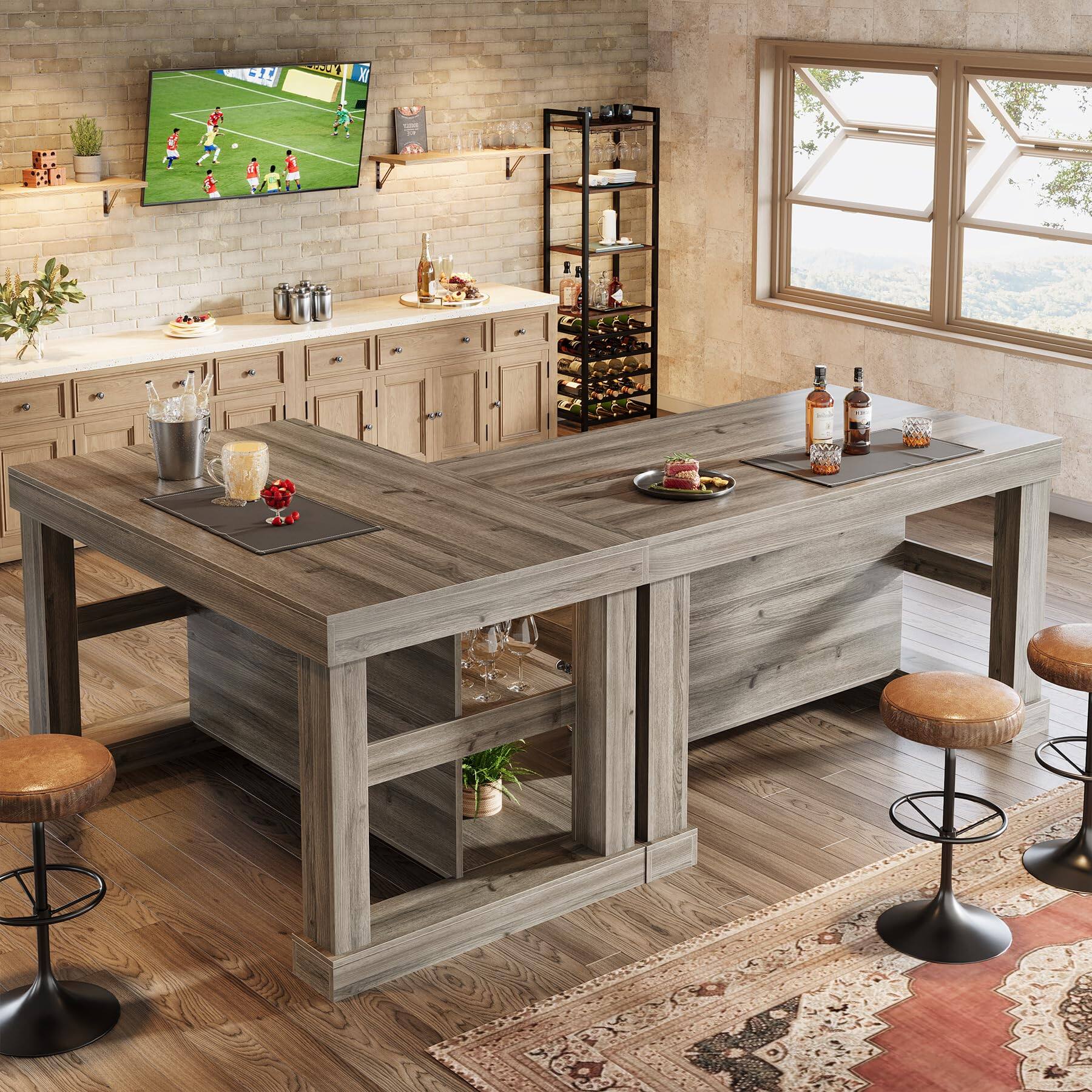 Alt View 4. Tribesigns - 55" Kitchen Island with Seating and Storage, 3-Tier, Farmhouse - Grey.