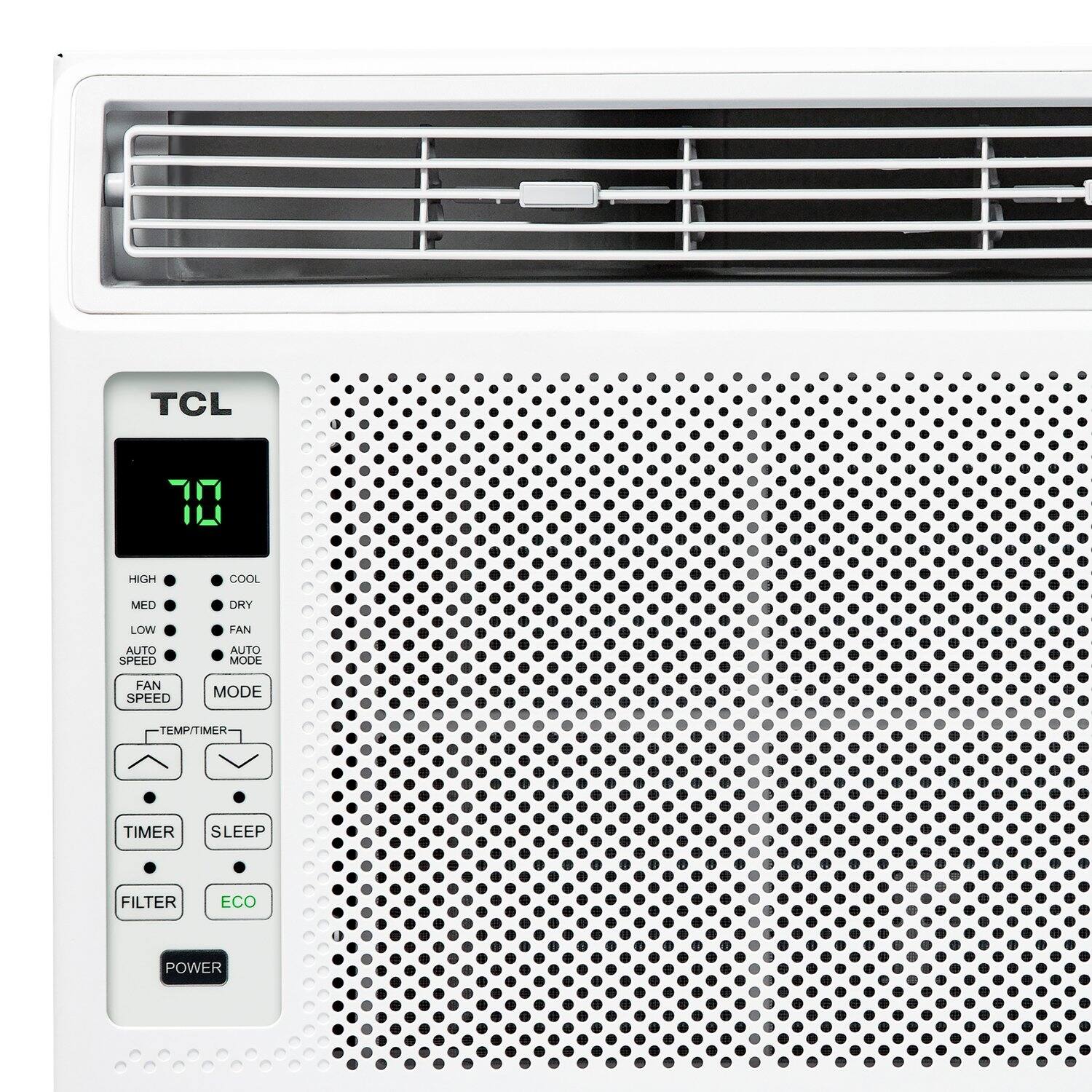 TCL

70

HIGH COOL  
MED DRY  
LOW FAN  
AUTO AUTO MODE  
FAN SPEED  
MODE  
TEMP/TIMER  
TIMER  
SLEEP  
FILTER  
ECO  
POWER