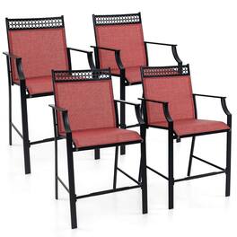 Gymax - Outdoor Counter Stools Set of 4 w/ Footrest & Armrests Metal Frame for Backyard - Red