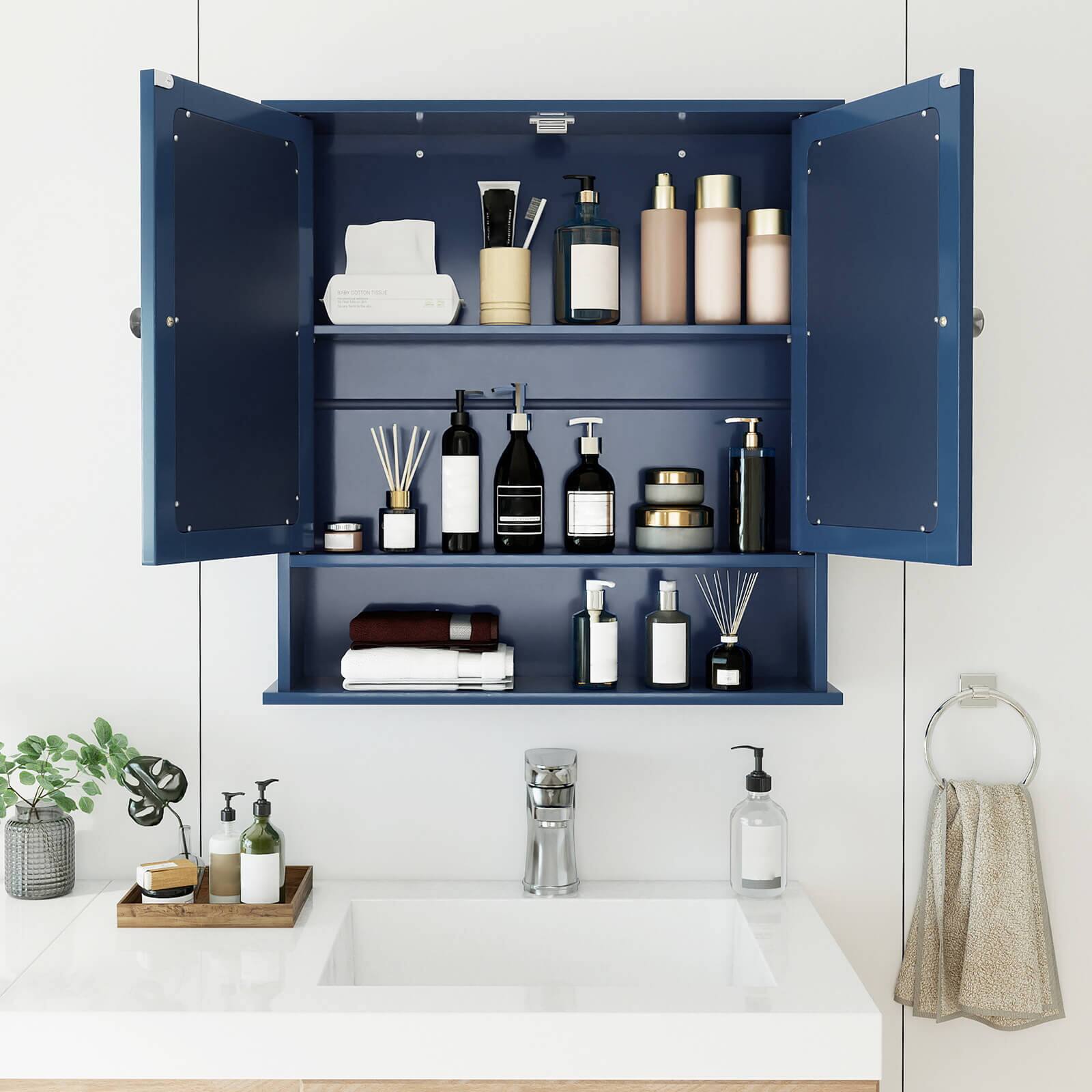 Alt View 4. Costway - Costway Wall Mount Mirror Cabinet, Medicine Cabinet Organizer for Bathroom, Blue - Blue.